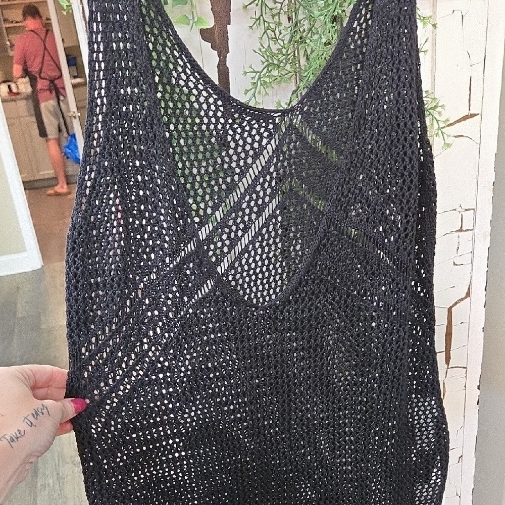 NWT Cupshe Small Black Knit Swim Sleeveless Tank Cover-Up Mesh Midi W Side Slits - Picture 5 of 5